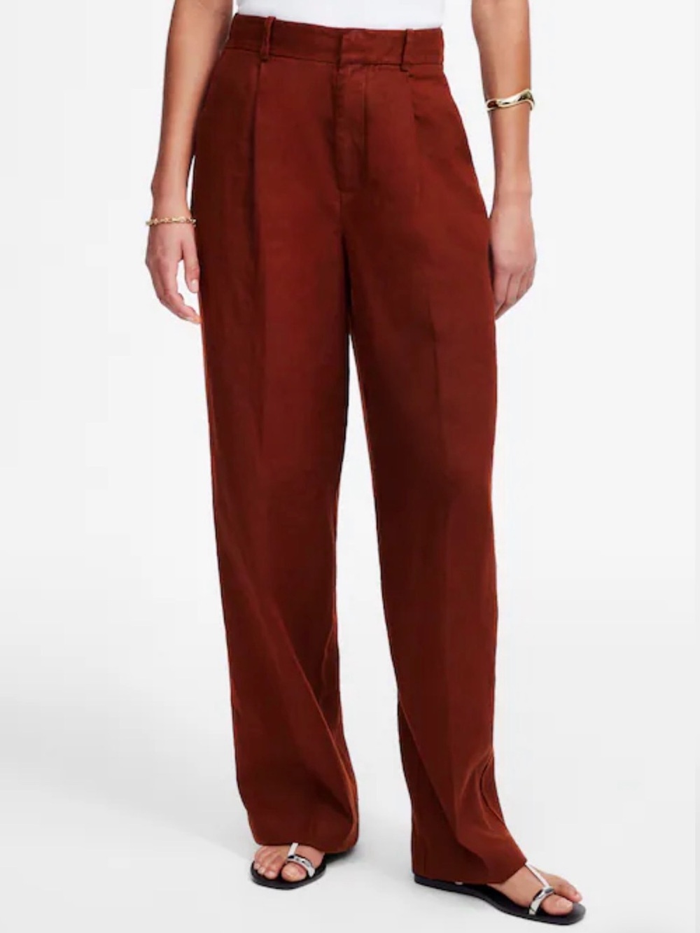 Madewell Slouchy Wide-Leg High-Rise Linen Pants in Deep Rust Henna Brown 14 NWT